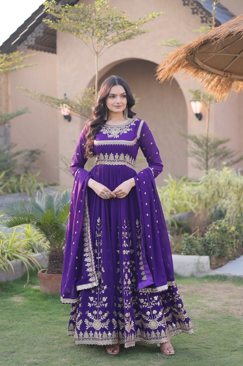 RangBhoomi Readymade Luxury Gown with Embroidered Dupatta - Faux Blooming Georgette