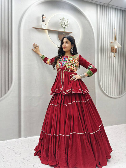 RangBhoomi Navratri Special Gamathi Work 9m Flair Pure Cotton Lehenga Choli - Fully Stitched
