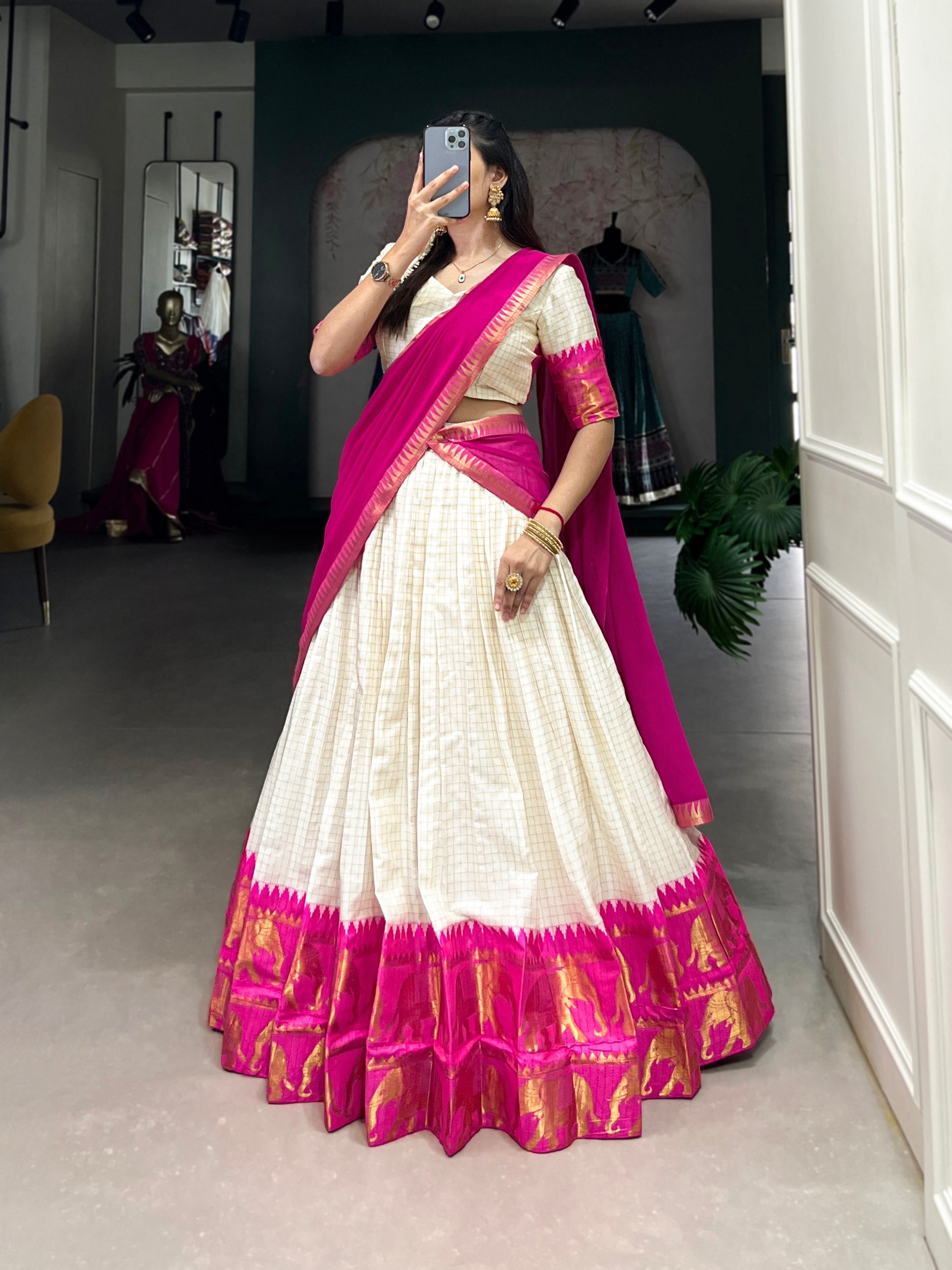 Elegant Poly Cotton Lehenga Choli Set with Georgette Dupatta, Intricate Zari Weaving Work - Comfortable and Stylish Festive Wear