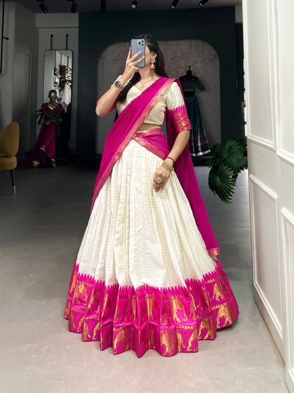 Elegant Poly Cotton Lehenga Choli Set with Georgette Dupatta, Intricate Zari Weaving Work - Comfortable and Stylish Festive Wear