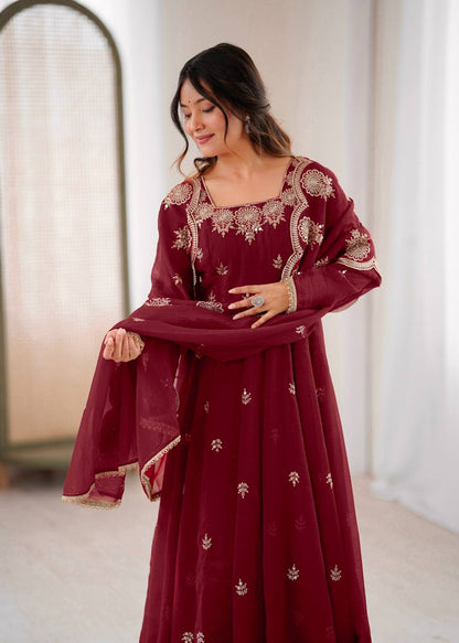 RangBhoomi Elegant Embroidered Sequence Designer Anarkali Three Piece Set