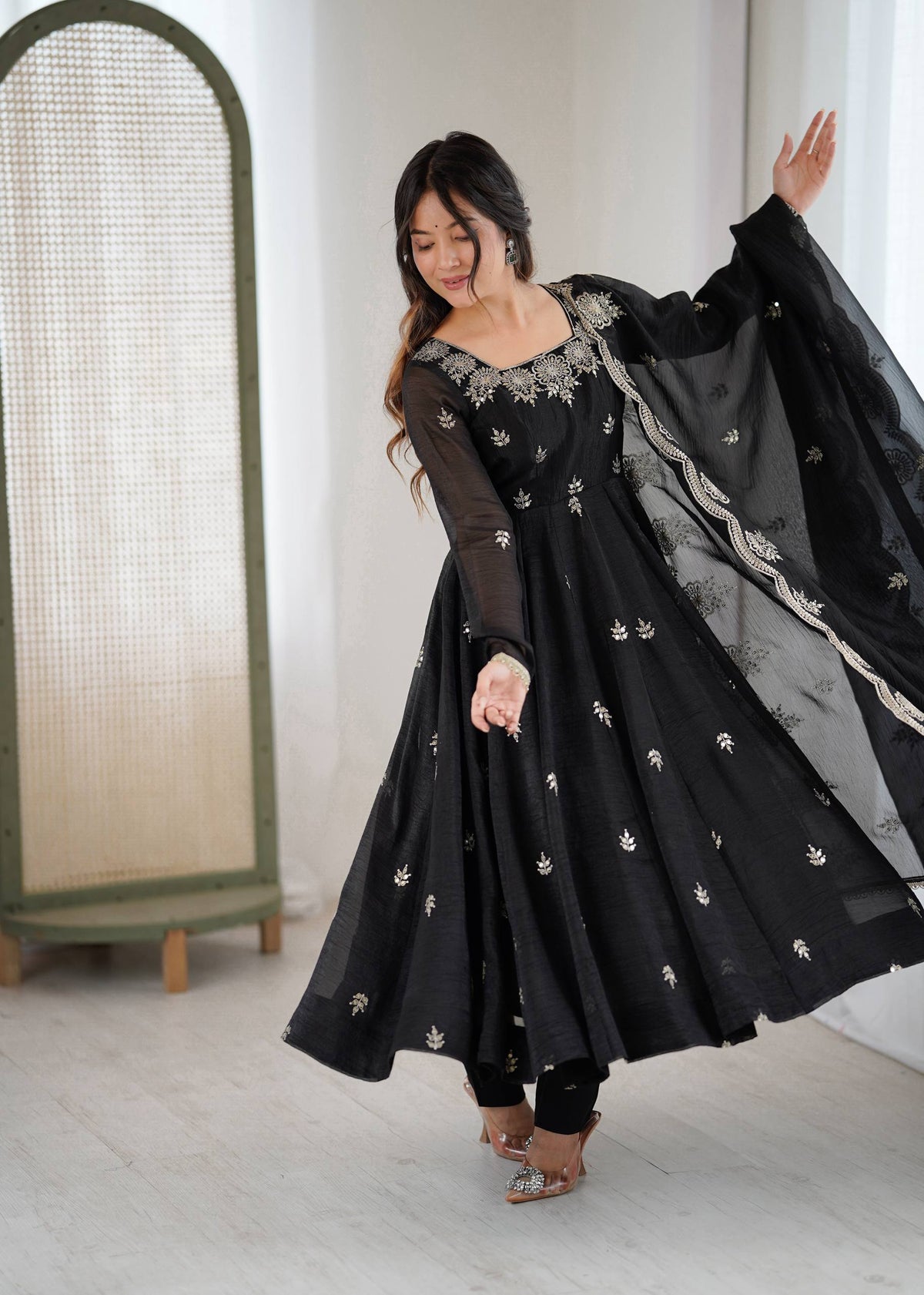 RangBhoomi Elegant Embroidered Sequence Designer Anarkali Three Piece Set