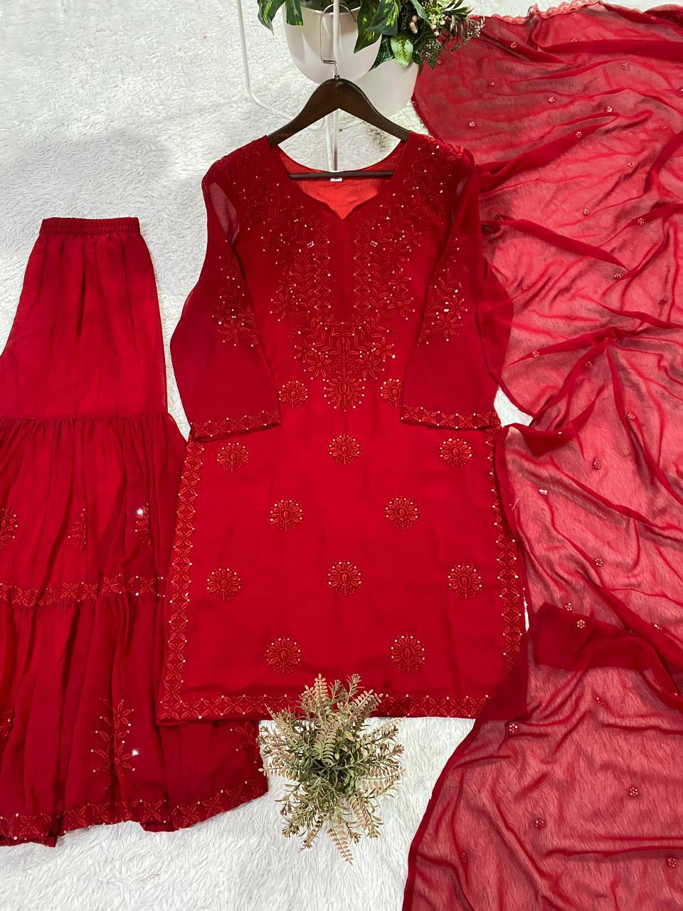 Elegant Designer Georgette Sequence Embroidered Sarara Set – Perfect Wedding and Party Wear