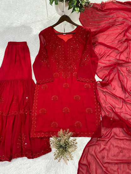 Elegant Designer Georgette Sequence Embroidered Sarara Set – Perfect Wedding and Party Wear