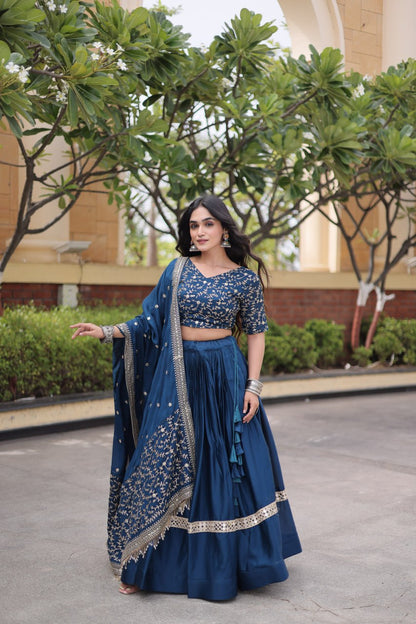 RangBhoomi Glory Satin Embroidered Lehenga Choli Set - Full-Stitched Lehenga with Designer Dupatta