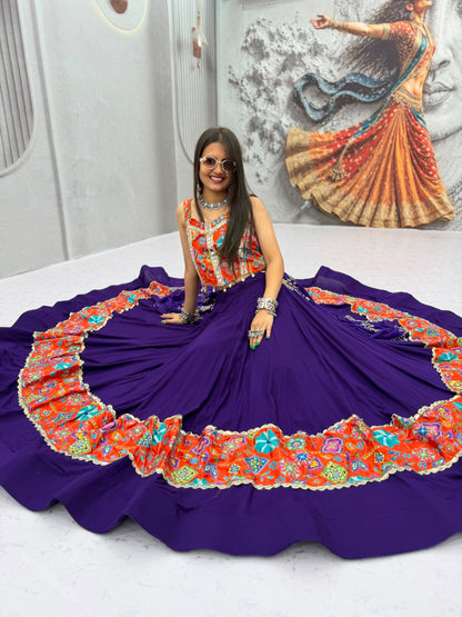 RangBhoomi Navratri Special Pure Cotton Lehenga Choli with 6m Flair & Heavy Embroidered Dupatta