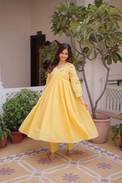 Premium Ready-to-Wear Embroidered Cotton Kurti with Matching Cotton Pants