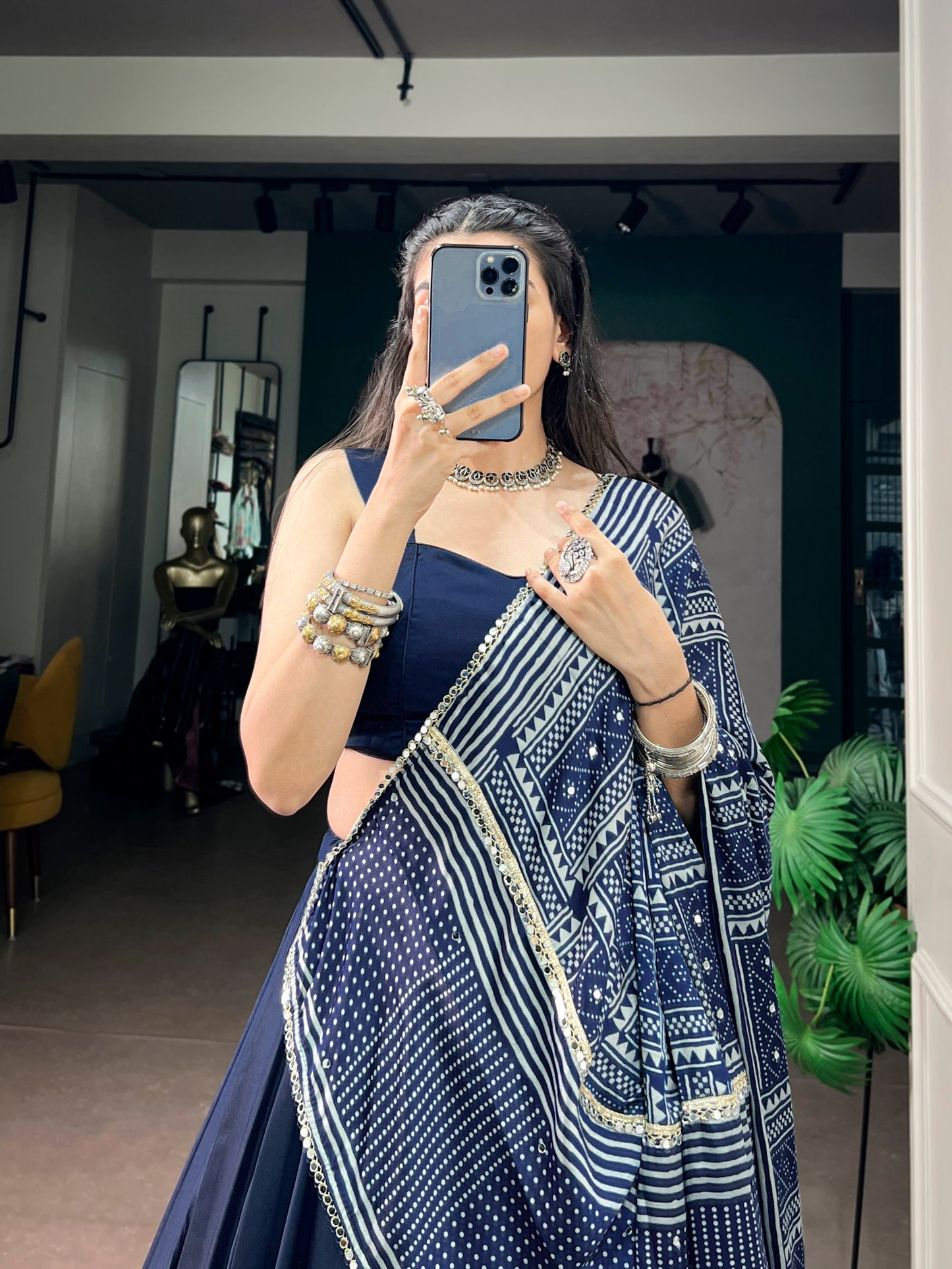 RangBhoomi Moonga Silk Navratri Lehenga Set with Printed Satin Dupatta