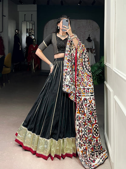Chanderi Garba Choli with Zari-Embellished Tasar Silk Dupatta for an Elegant Festive Appearance
