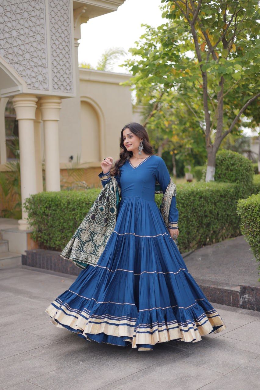 RangBhoomi Gown & Dupatta Collection 2026 — Premium Reyon Gown with Viscose Jacquard Dupatta