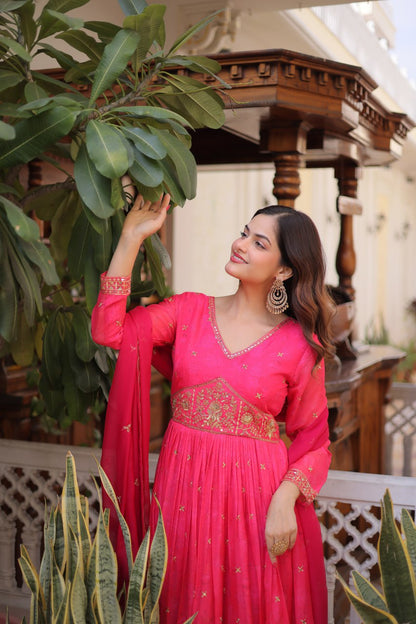 Premium Ready-to-Wear Silk Gown with Embroidered Sequined Dupatta Set
