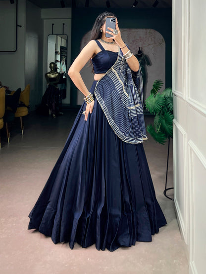 RangBhoomi Moonga Silk Navratri Lehenga Set with Printed Satin Dupatta