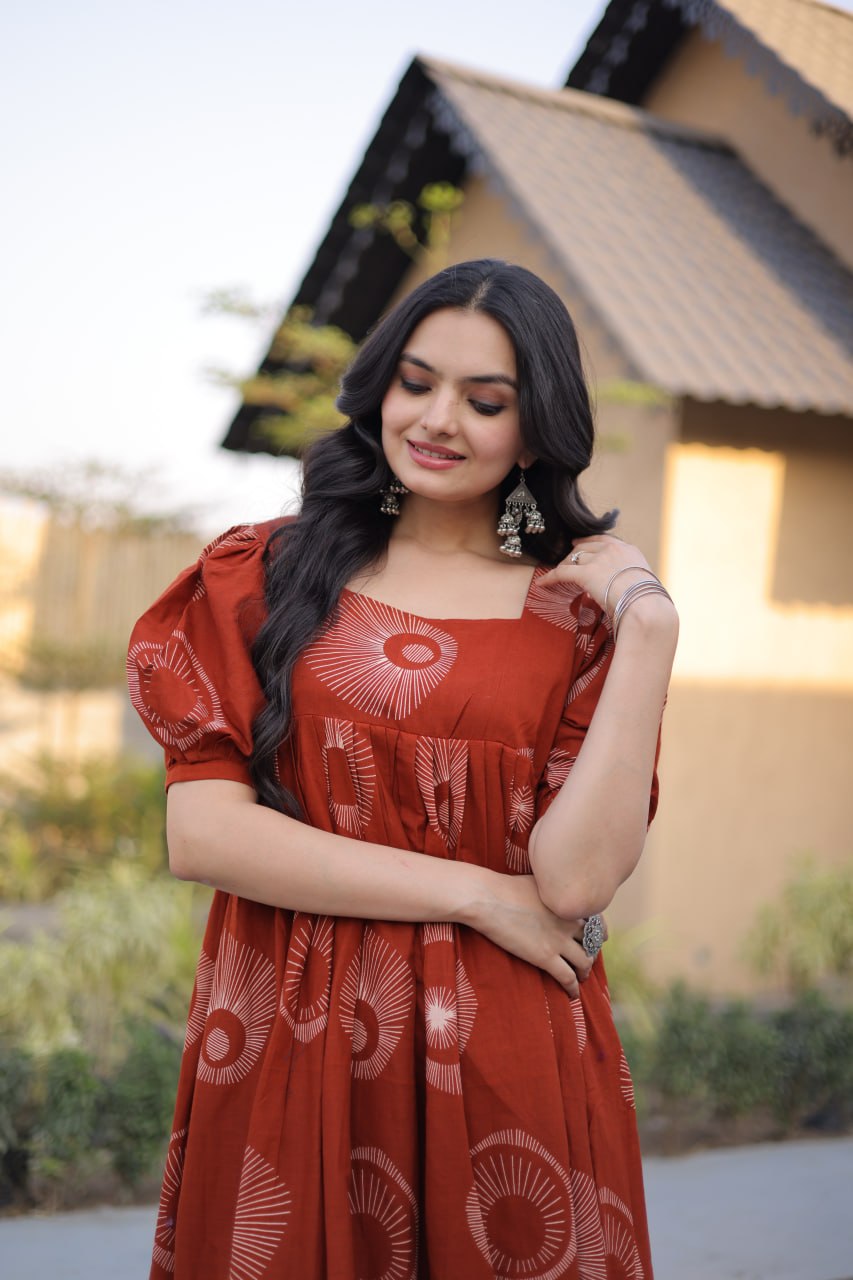RangBhoomi Premium Designer Ready-to-Wear Kurti Collection 2026 - Elegant Printed Cotton with Puff Sleeves and Fancy Square Neck