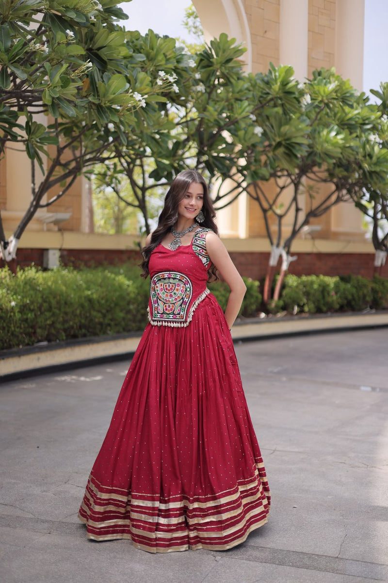 RangBhoomi Navratri Lehenga Choli Collection 2026 — Full-Stitched Mukesh Reyon Set