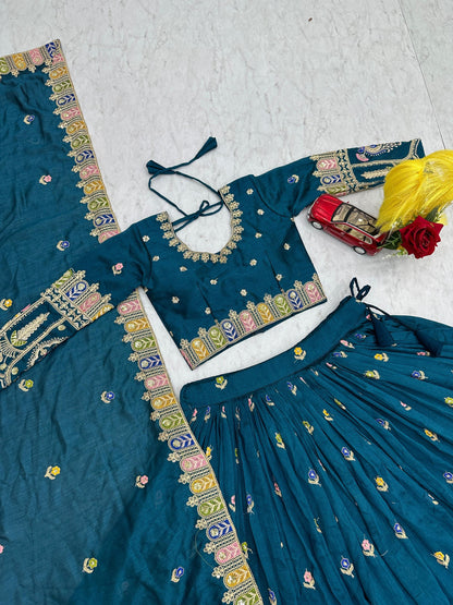 RangBhoomi Exquisite Festival Lehenga Choli Set with Heavy Embroidery and Pure Vichitra Fabric