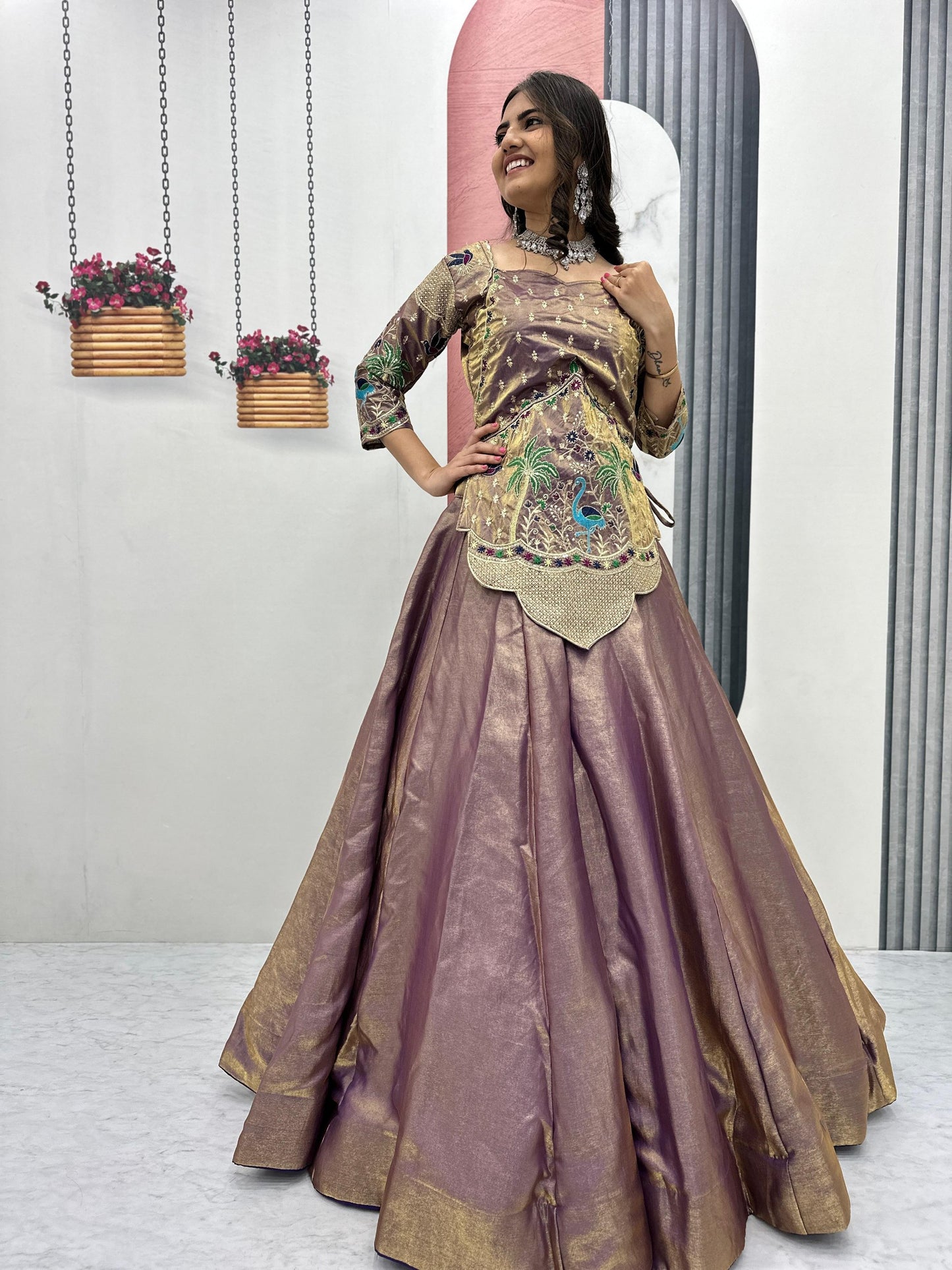 RangBhoomi Elegant Festival Lehenga Choli in Pure Silk Satin with Heavy Embroidery