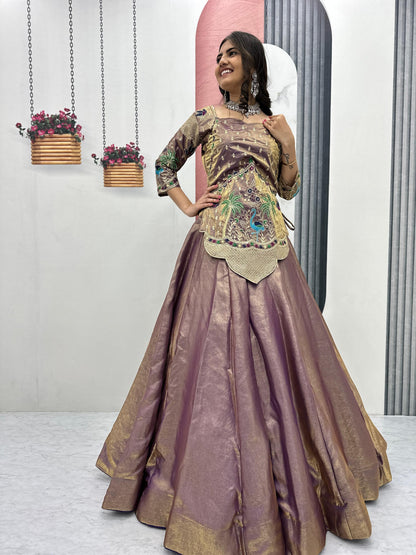 RangBhoomi Elegant Festival Lehenga Choli in Pure Silk Satin with Heavy Embroidery