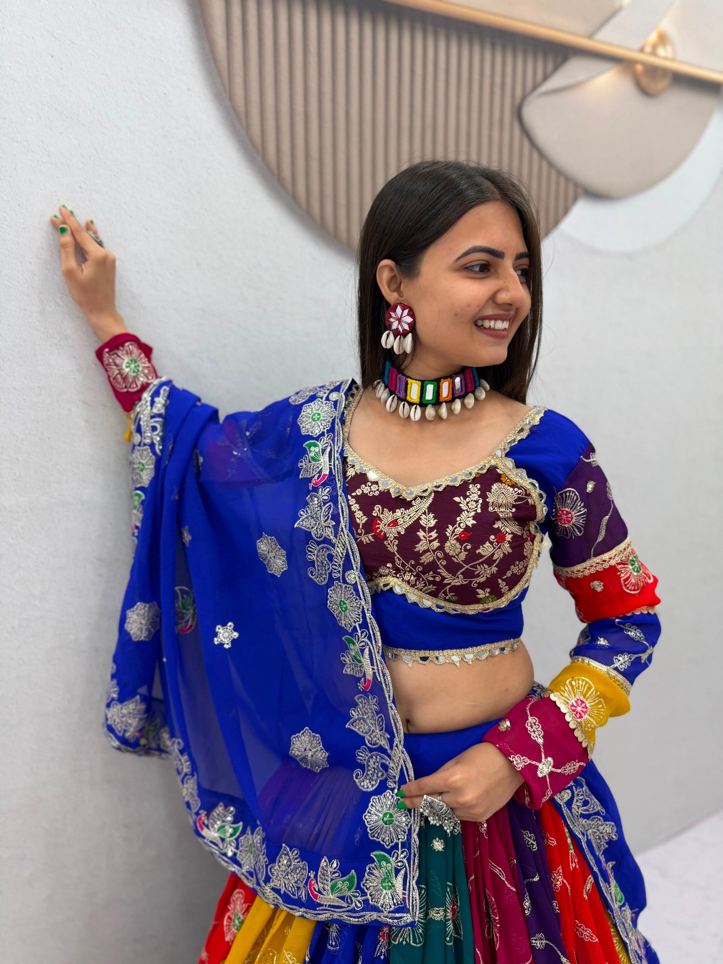 RangBhoomi Navratri Vintage Chaniya Choli — 6m Flair Fox Georgette Lehenga Set