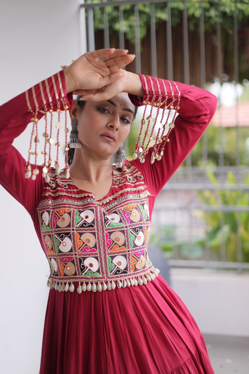 RangBhoomi Navratri Gown Collection 2026 — White, Maroon & Black Festive Gown