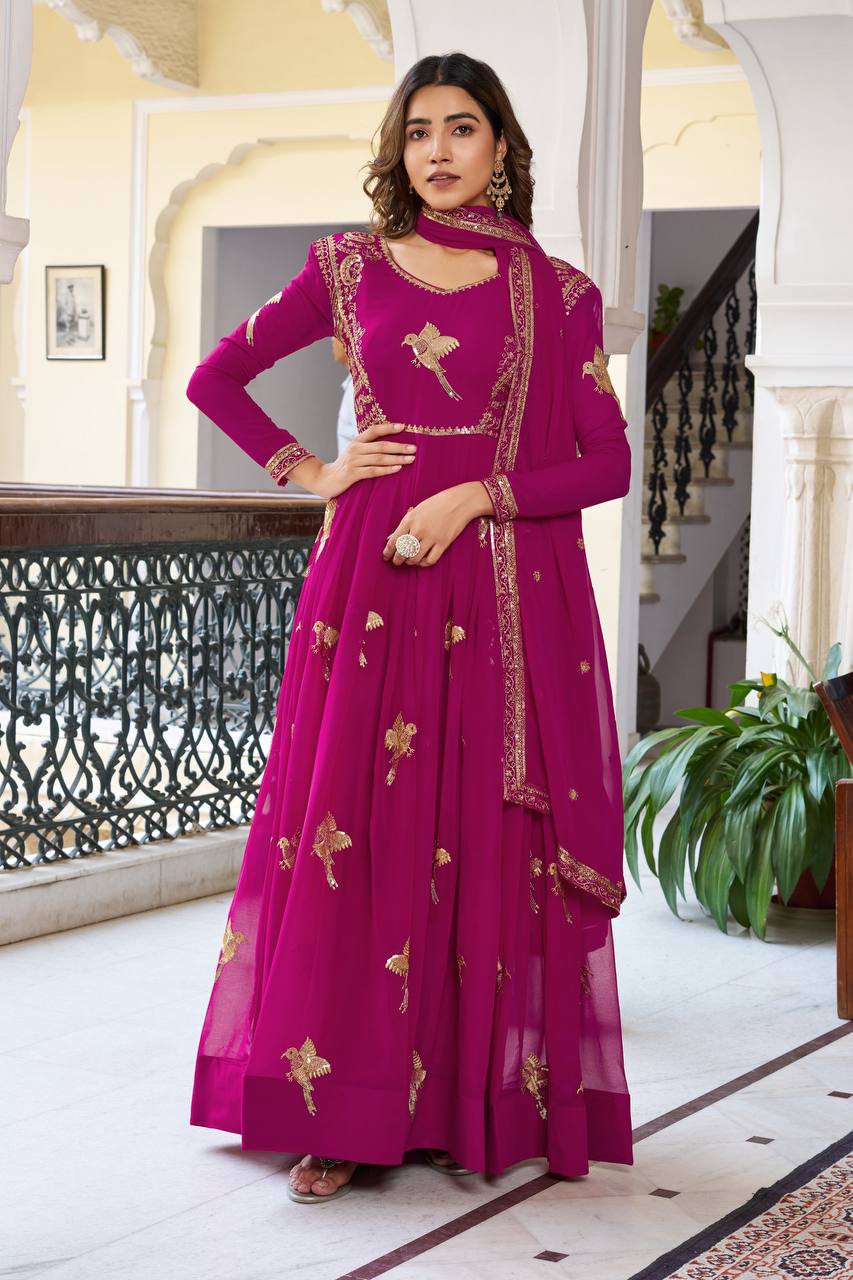 RangBhoomi Elegant Faux Georgette SP Series Gown Set with Thread and Sequin Detailing