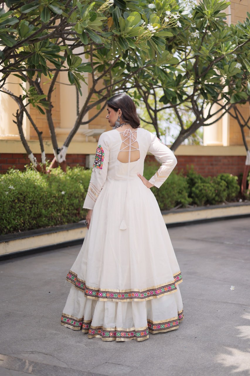 RangBhoomi Feather-Light Jacket Lehenga Set – Lotus Handwork, Long Jacket Ready-to-Wear
