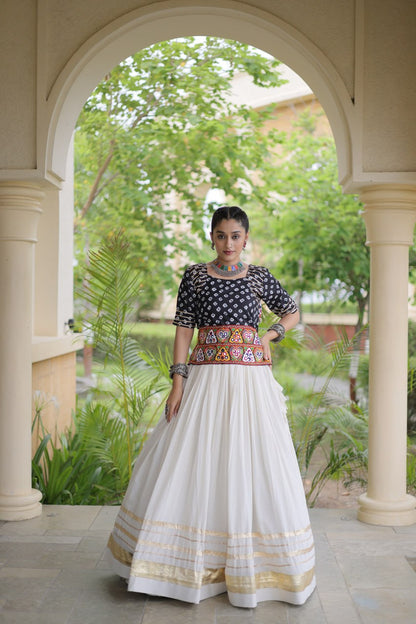 RangBhoomi Navratri Festive Lehenga Set - Cora Cotton & Bandhej Embroidered Blouse
