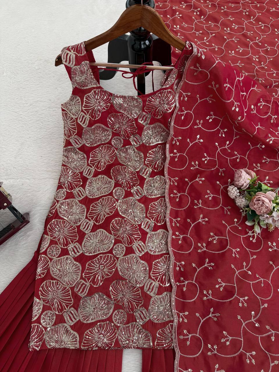 RangBhoomi 5000 Series - Premium 3-Piece Simmer Silk Sharara Set (Top, Sharara, Dupatta)