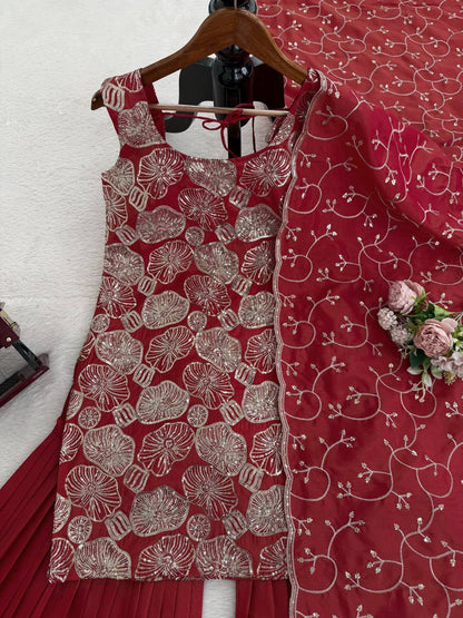 RangBhoomi 5000 Series - Premium 3-Piece Simmer Silk Sharara Set (Top, Sharara, Dupatta)