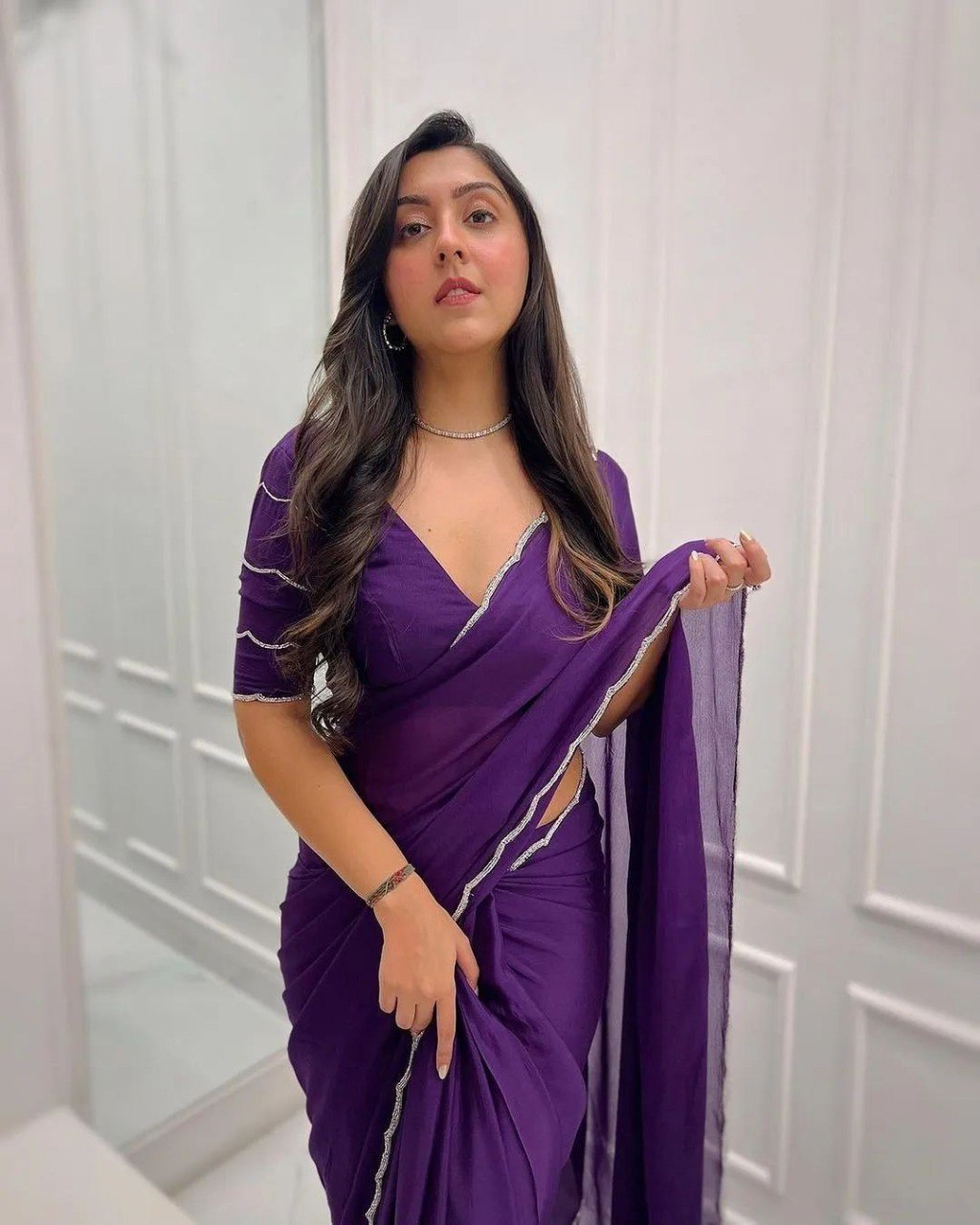 Exquisite Purple Pure Soft Georgette Silk Saree