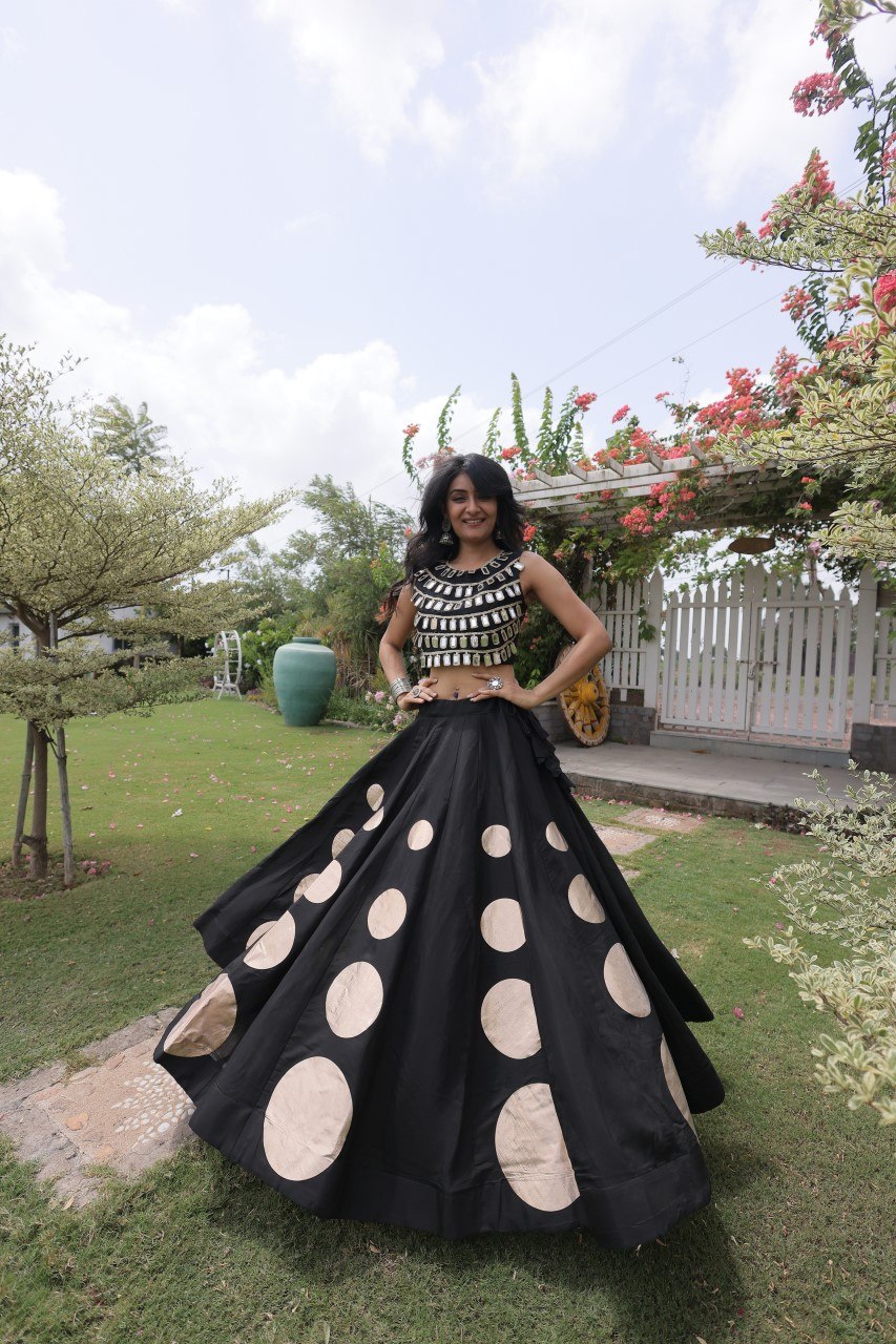RangBhoomi Navratri Roman-Silk Lehenga Choli Set — Full-Stitched Festive Ensemble