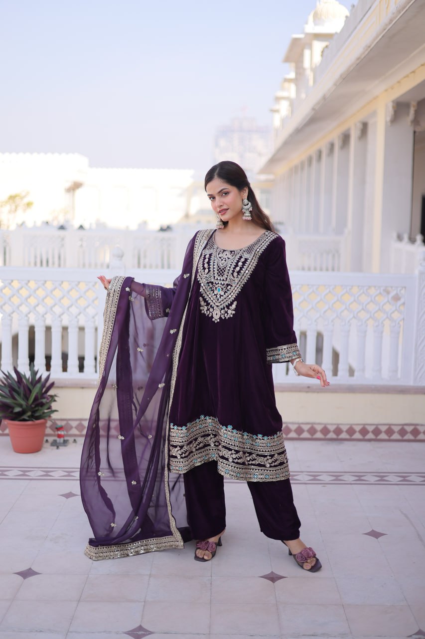 RangBhoomi Ready-to-Wear Velvet Top and Pant Set with Elegant Dupatta - Collection 2026