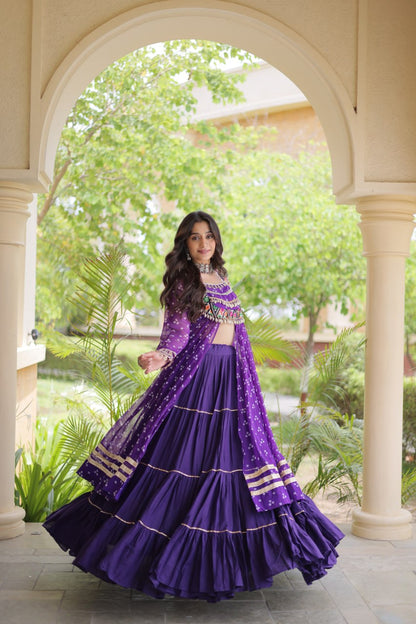 RangBhoomi Navratri 2026 Lehenga & Kurti Set – Kora Cotton Lehenga with Bandhni Faux Georgette Kurti (L, 40" Stitched)