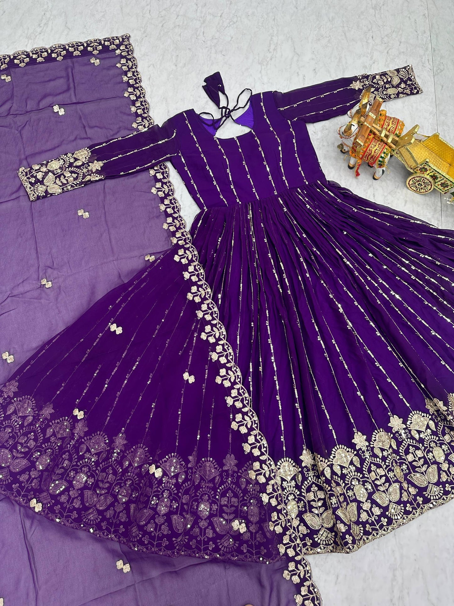 RangBhoomi New Festival Collection Long Gown with Dupatta – Elegant Fox Georgette Fabric with Heavy Sequence Embroidery