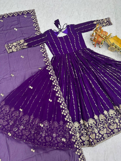 RangBhoomi New Festival Collection Long Gown with Dupatta – Elegant Fox Georgette Fabric with Heavy Sequence Embroidery