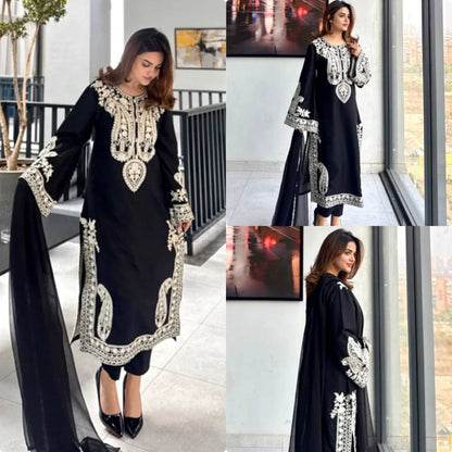Elegant Designer Party Wear Set with Pure Soft Nylon Organza Silk Top, Palazzo Pants & Dupatta
