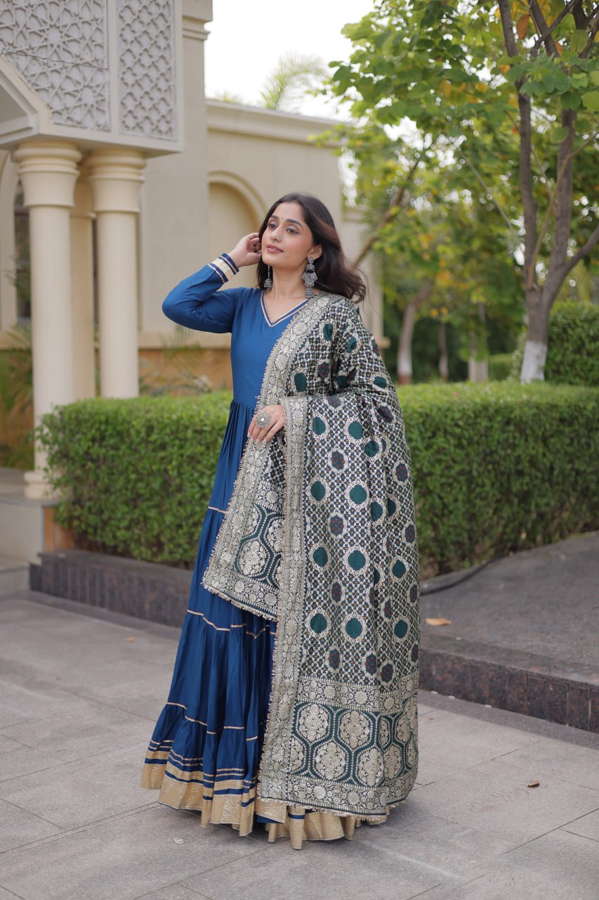 RangBhoomi Gown & Dupatta Collection 2026 — Premium Reyon Gown with Viscose Jacquard Dupatta