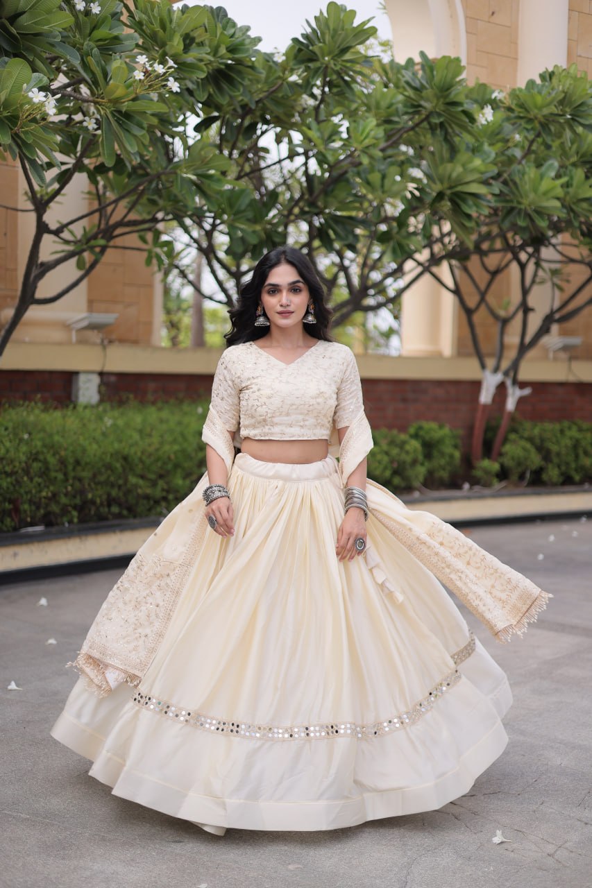 RangBhoomi Glory Satin Embroidered Lehenga Choli Set - Full-Stitched Lehenga with Designer Dupatta