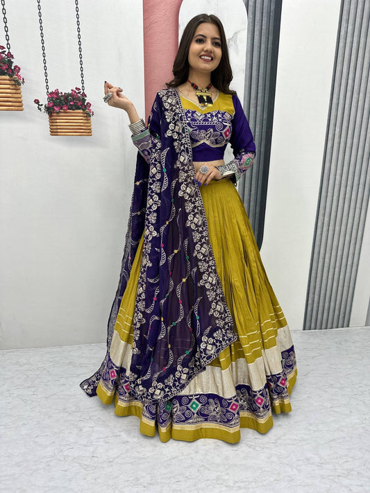 Tapi-252 Pure Cotton Navratri Lehenga Choli - Big Flair 6m, Heavy Embroidery by RangBhoomi
