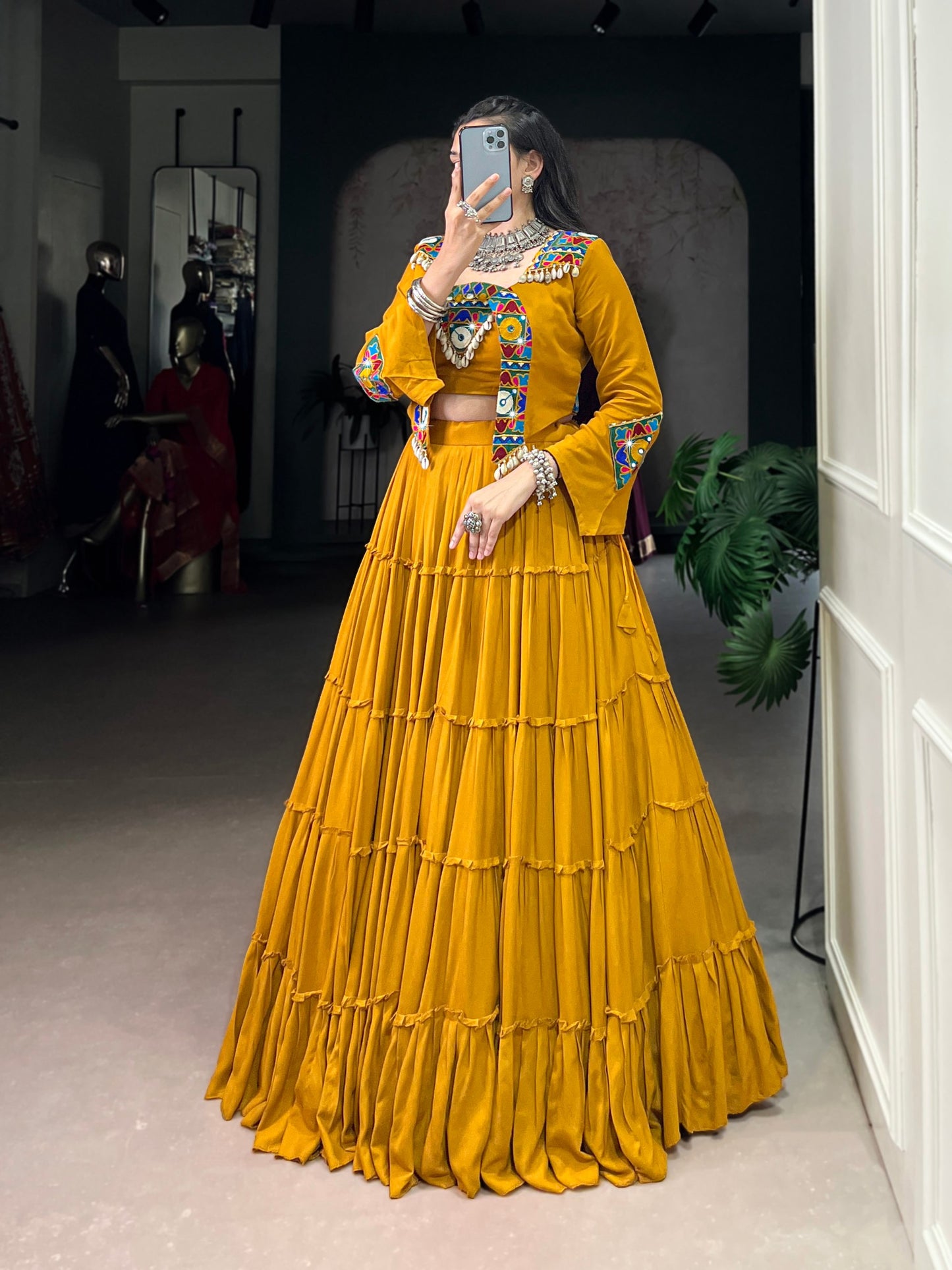 RangBhoomi Navratri Rajudi Lehenga Set with Gamthi & Mirror Detailing