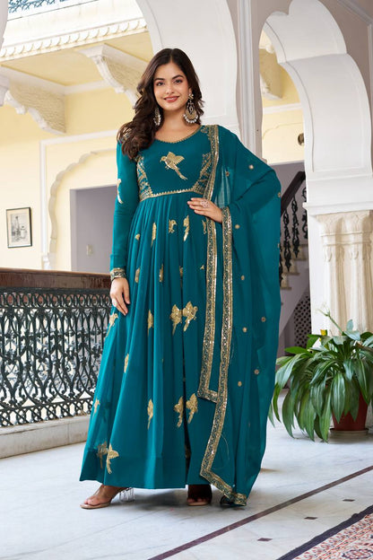 RangBhoomi Elegant Faux Georgette SP Series Gown Set with Thread and Sequin Detailing