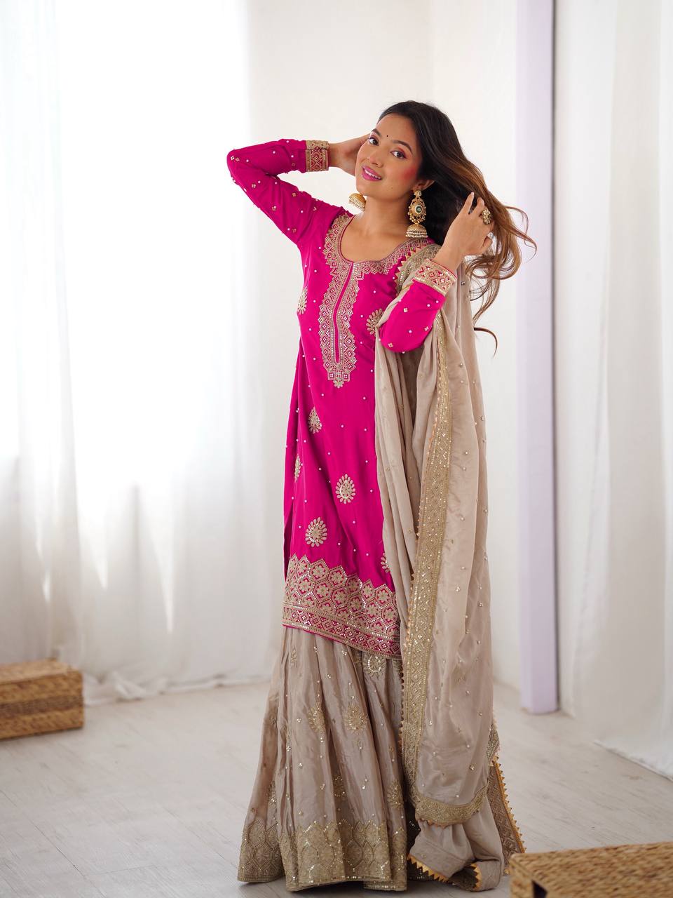 Introducing the New RangBhoomi SP Series: Elegant Chinon Silk Ensemble with Realistic Modeling