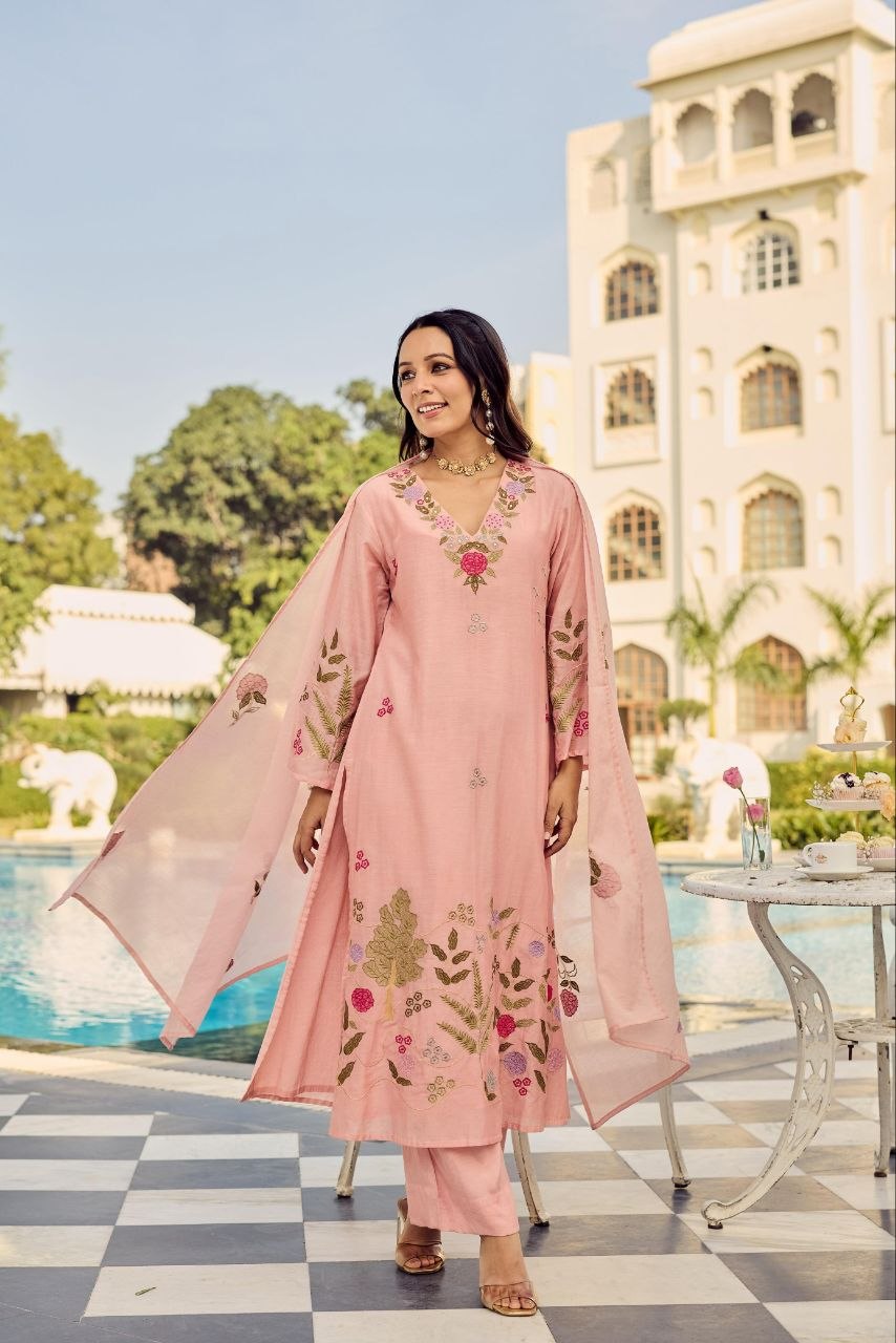 Elegant Festival Special 3-Piece Chanderi Silk Set with Gorgeous Embroidery and Dupatta
