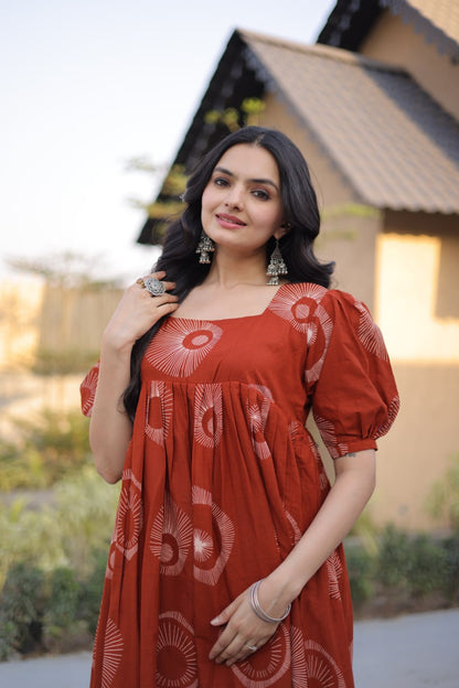 RangBhoomi Premium Designer Ready-to-Wear Kurti Collection 2026 - Elegant Printed Cotton with Puff Sleeves and Fancy Square Neck