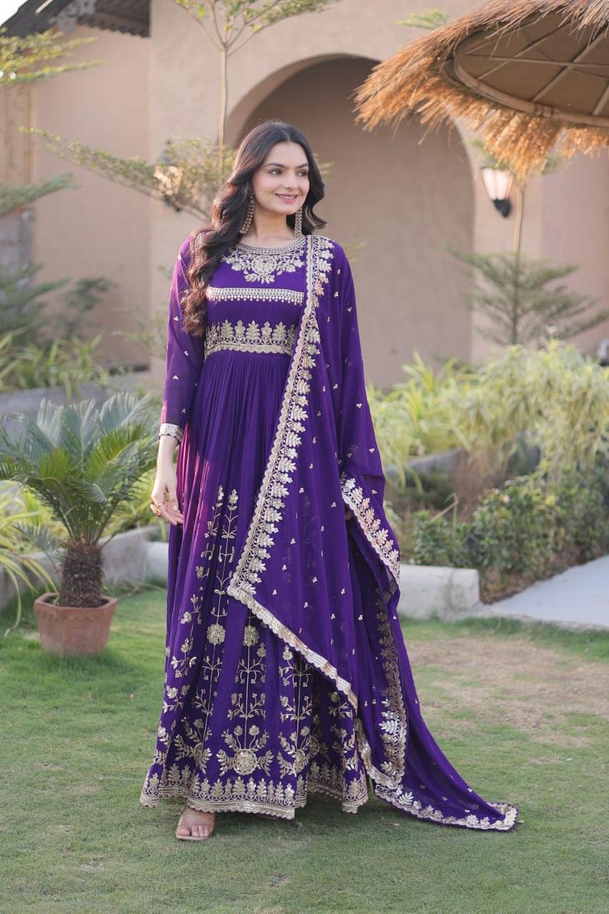 RangBhoomi Readymade Luxury Gown with Embroidered Dupatta - Faux Blooming Georgette
