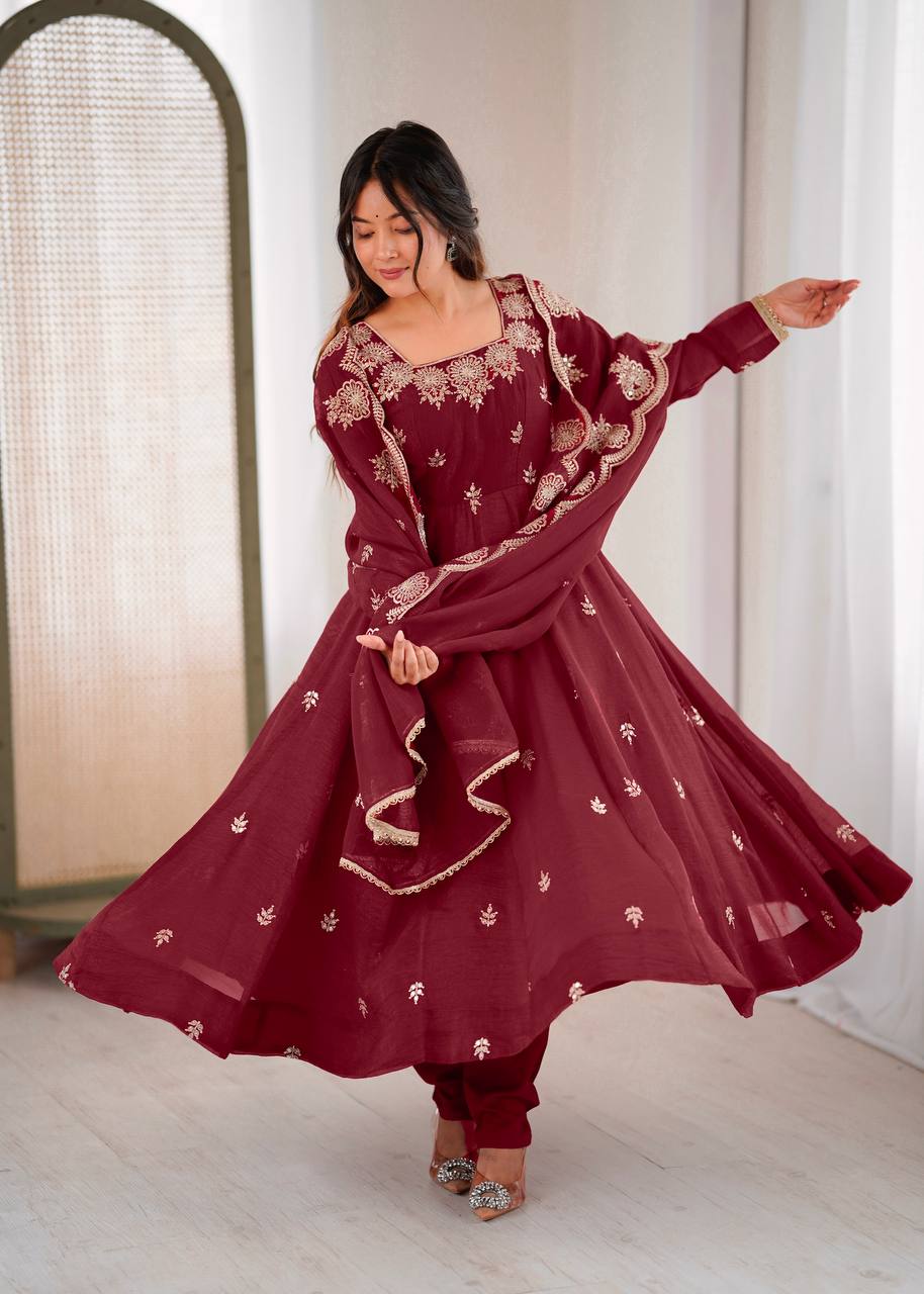 RangBhoomi Elegant Embroidered Sequence Designer Anarkali Three Piece Set