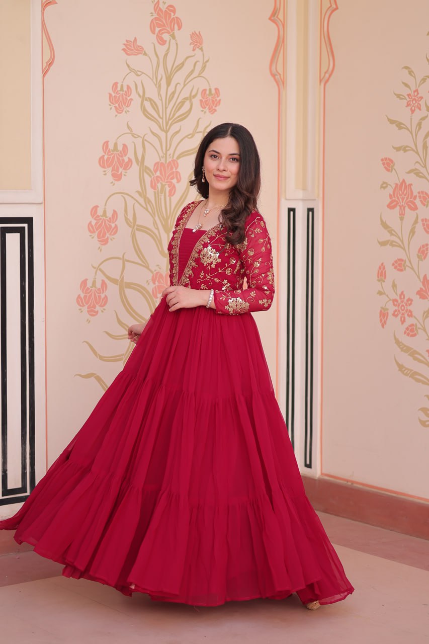 Premium Sequined & Zari Embroidered Gown - Shop Now
