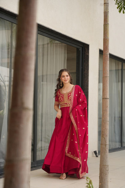 Exquisite Vichitra Silk Embroidered Gown
