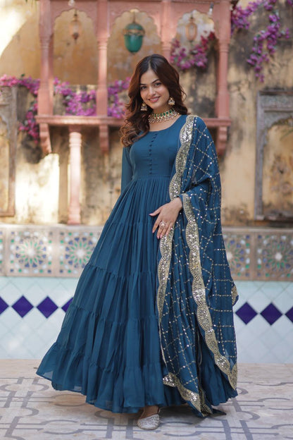 Flared Gown: Embroidered Dupatta - Shop Now!