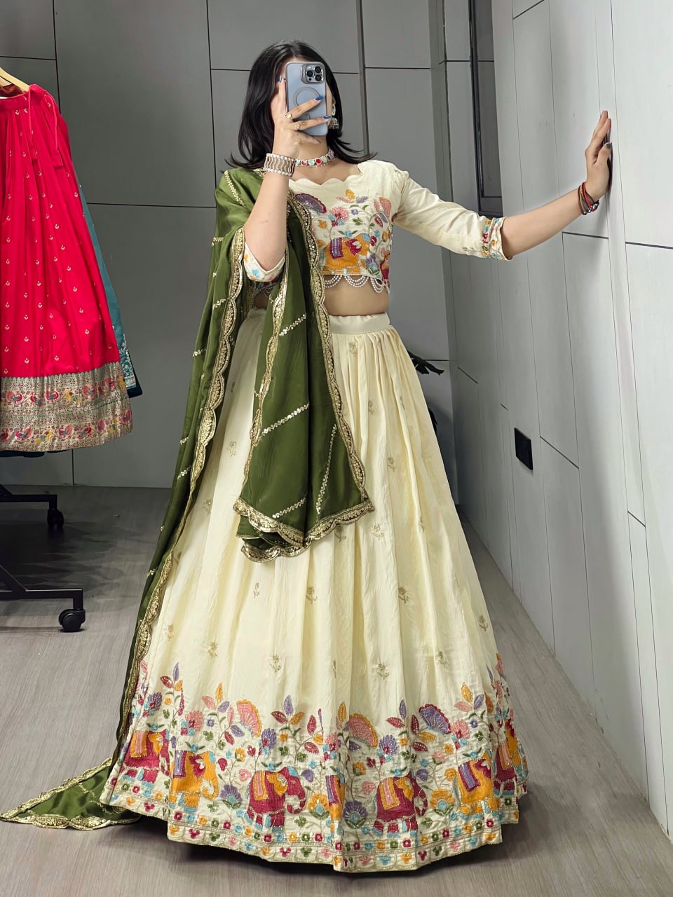 Elegant Traditional Ethnic Lehenga Choli with Intricate Embroidery and Vibrant Dupatta