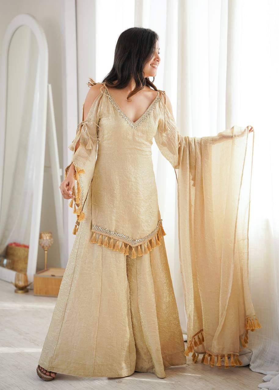 RangBhoomi Women’s Ethnic Ready-to-Wear Kurta Set with Mirror Lace and Micro Cotton Plazzo